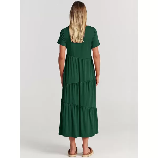 imageANRABESS Womens Summer Casual Short Sleeve Crewneck Swing Maxi Dress Flowy Asymmetric Tiered Beach Dress with PocketsDeep Green