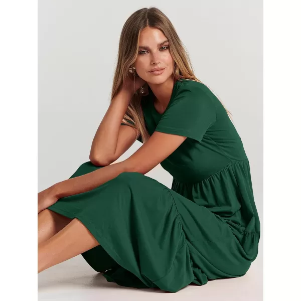 imageANRABESS Womens Summer Casual Short Sleeve Crewneck Swing Maxi Dress Flowy Asymmetric Tiered Beach Dress with PocketsDeep Green