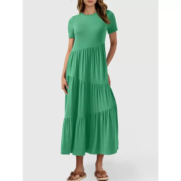 imageANRABESS Womens Summer Casual Short Sleeve Crewneck Swing Maxi Dress Flowy Asymmetric Tiered Beach Dress with PocketsGrass