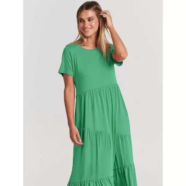 imageANRABESS Womens Summer Casual Short Sleeve Crewneck Swing Maxi Dress Flowy Asymmetric Tiered Beach Dress with PocketsGrass