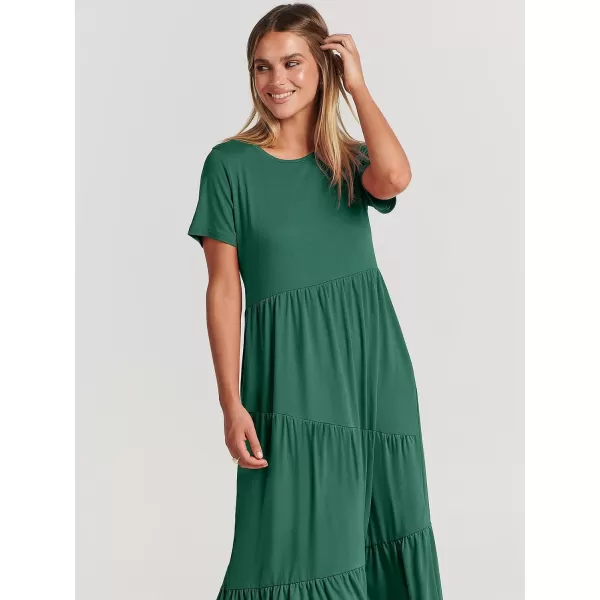 imageANRABESS Womens Summer Casual Short Sleeve Crewneck Swing Maxi Dress Flowy Asymmetric Tiered Beach Dress with PocketsGreen