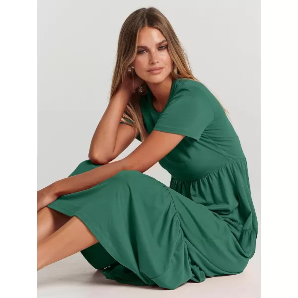 imageANRABESS Womens Summer Casual Short Sleeve Crewneck Swing Maxi Dress Flowy Asymmetric Tiered Beach Dress with PocketsGreen