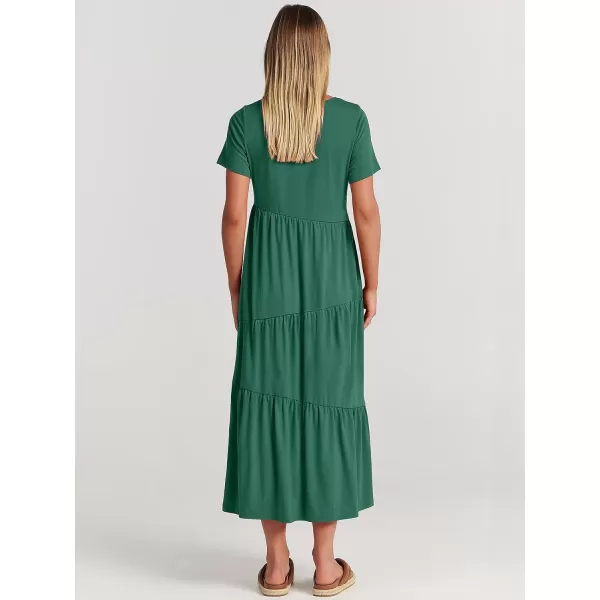 imageANRABESS Womens Summer Casual Short Sleeve Crewneck Swing Maxi Dress Flowy Asymmetric Tiered Beach Dress with PocketsGreen