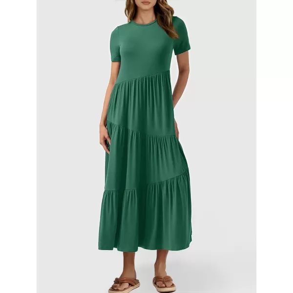 imageANRABESS Womens Summer Casual Short Sleeve Crewneck Swing Maxi Dress Flowy Asymmetric Tiered Beach Dress with PocketsGreen