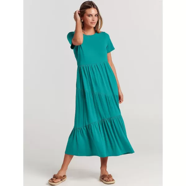imageANRABESS Womens Summer Casual Short Sleeve Crewneck Swing Maxi Dress Flowy Asymmetric Tiered Beach Dress with PocketsLake