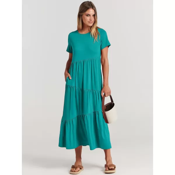 imageANRABESS Womens Summer Casual Short Sleeve Crewneck Swing Maxi Dress Flowy Asymmetric Tiered Beach Dress with PocketsLake