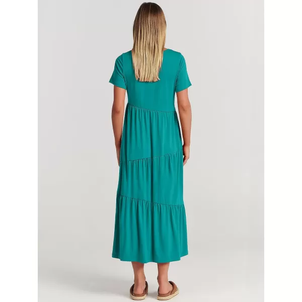 imageANRABESS Womens Summer Casual Short Sleeve Crewneck Swing Maxi Dress Flowy Asymmetric Tiered Beach Dress with PocketsLake