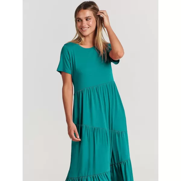 imageANRABESS Womens Summer Casual Short Sleeve Crewneck Swing Maxi Dress Flowy Asymmetric Tiered Beach Dress with PocketsLake