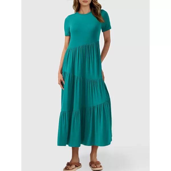 imageANRABESS Womens Summer Casual Short Sleeve Crewneck Swing Maxi Dress Flowy Asymmetric Tiered Beach Dress with PocketsLake