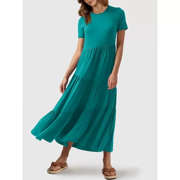 imageANRABESS Womens Summer Casual Short Sleeve Crewneck Swing Maxi Dress Flowy Asymmetric Tiered Beach Dress with PocketsLake