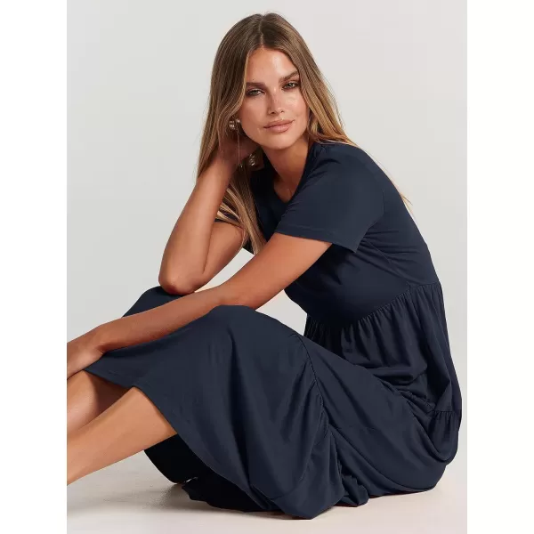imageANRABESS Womens Summer Casual Short Sleeve Crewneck Swing Maxi Dress Flowy Asymmetric Tiered Beach Dress with PocketsNavy Blue