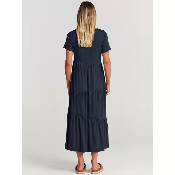 imageANRABESS Womens Summer Casual Short Sleeve Crewneck Swing Maxi Dress Flowy Asymmetric Tiered Beach Dress with PocketsNavy Blue