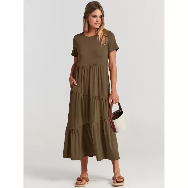 imageANRABESS Womens Summer Casual Short Sleeve Crewneck Swing Maxi Dress Flowy Asymmetric Tiered Beach Dress with PocketsOffice