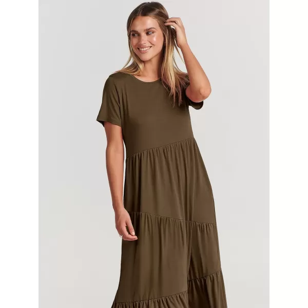 imageANRABESS Womens Summer Casual Short Sleeve Crewneck Swing Maxi Dress Flowy Asymmetric Tiered Beach Dress with PocketsOffice