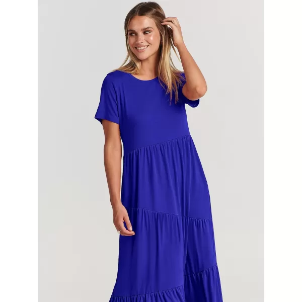 imageANRABESS Womens Summer Casual Short Sleeve Crewneck Swing Maxi Dress Flowy Asymmetric Tiered Beach Dress with PocketsRoyal Blue