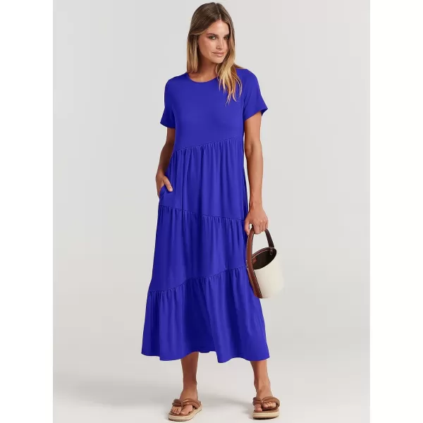 imageANRABESS Womens Summer Casual Short Sleeve Crewneck Swing Maxi Dress Flowy Asymmetric Tiered Beach Dress with PocketsRoyal Blue