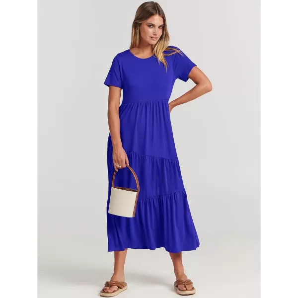 imageANRABESS Womens Summer Casual Short Sleeve Crewneck Swing Maxi Dress Flowy Asymmetric Tiered Beach Dress with PocketsRoyal Blue