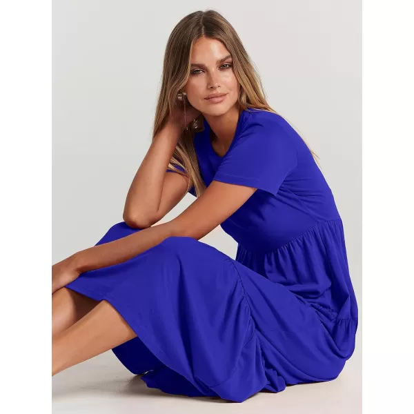 imageANRABESS Womens Summer Casual Short Sleeve Crewneck Swing Maxi Dress Flowy Asymmetric Tiered Beach Dress with PocketsRoyal Blue