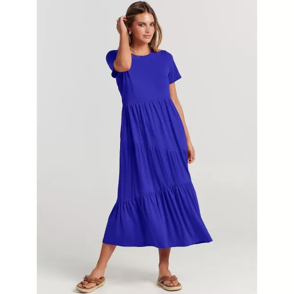 imageANRABESS Womens Summer Casual Short Sleeve Crewneck Swing Maxi Dress Flowy Asymmetric Tiered Beach Dress with PocketsRoyal Blue