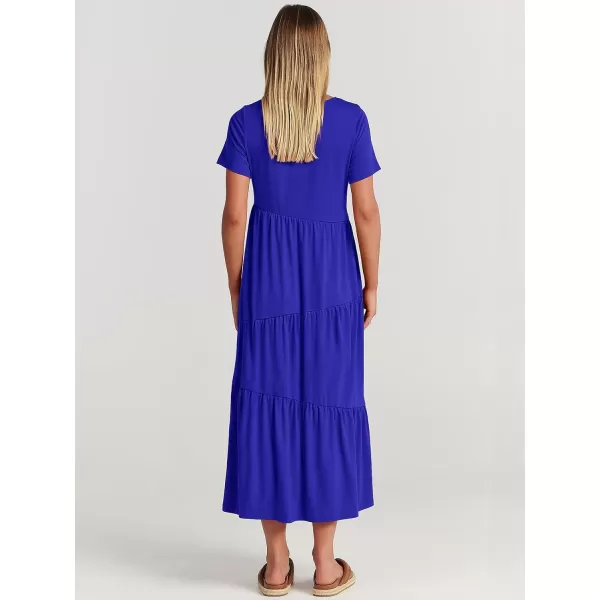 imageANRABESS Womens Summer Casual Short Sleeve Crewneck Swing Maxi Dress Flowy Asymmetric Tiered Beach Dress with PocketsRoyal Blue