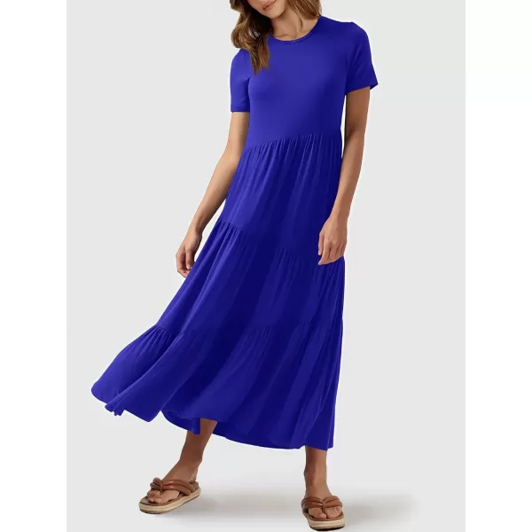 imageANRABESS Womens Summer Casual Short Sleeve Crewneck Swing Maxi Dress Flowy Asymmetric Tiered Beach Dress with PocketsRoyal Blue