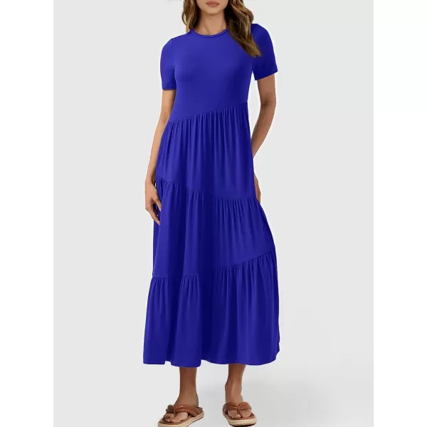 imageANRABESS Womens Summer Casual Short Sleeve Crewneck Swing Maxi Dress Flowy Asymmetric Tiered Beach Dress with PocketsRoyal Blue