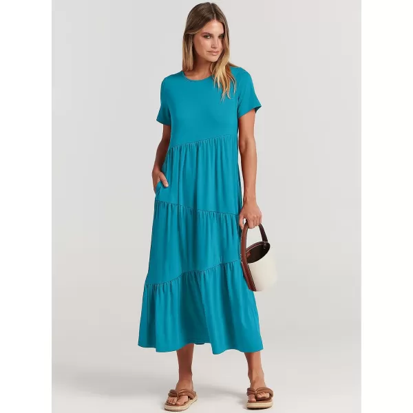 imageANRABESS Womens Summer Casual Short Sleeve Crewneck Swing Maxi Dress Flowy Asymmetric Tiered Beach Dress with PocketsSky Blue