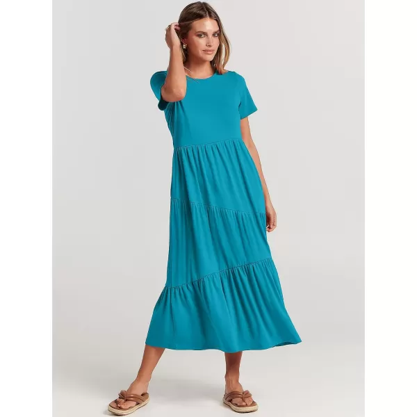 imageANRABESS Womens Summer Casual Short Sleeve Crewneck Swing Maxi Dress Flowy Asymmetric Tiered Beach Dress with PocketsSky Blue