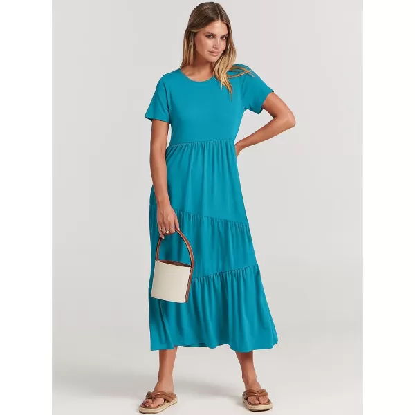 imageANRABESS Womens Summer Casual Short Sleeve Crewneck Swing Maxi Dress Flowy Asymmetric Tiered Beach Dress with PocketsSky Blue