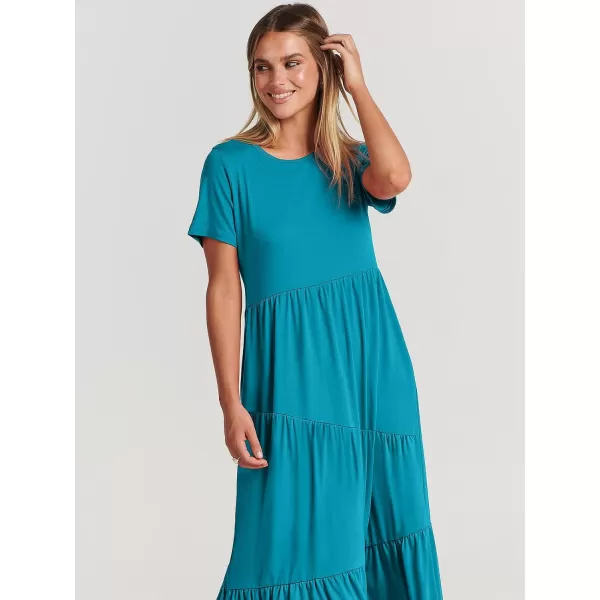 imageANRABESS Womens Summer Casual Short Sleeve Crewneck Swing Maxi Dress Flowy Asymmetric Tiered Beach Dress with PocketsSky Blue