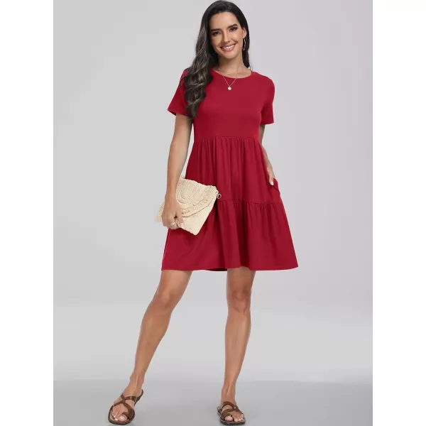 imageANRABESS Womens Summer Casual Short Sleeve Crewneck T Shirt Dress Beach Mini Dresses with PocketsRed