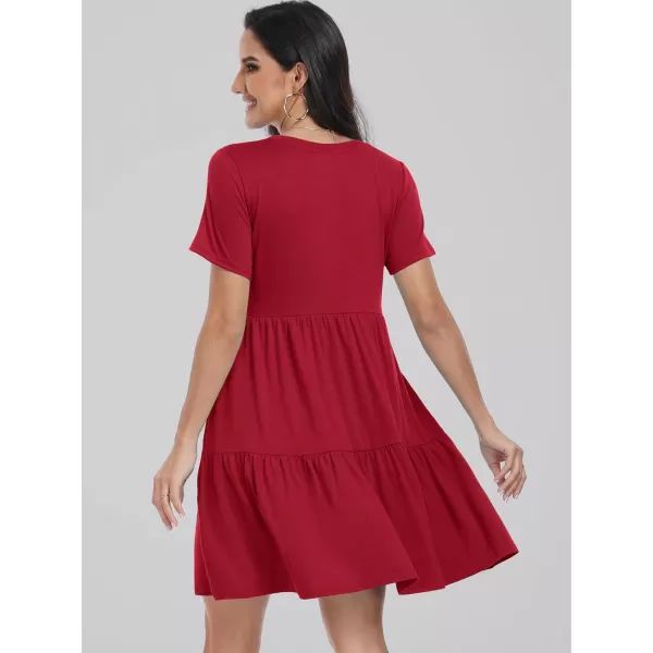 imageANRABESS Womens Summer Casual Short Sleeve Crewneck T Shirt Dress Beach Mini Dresses with PocketsRed