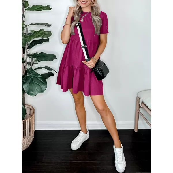 imageANRABESS Womens Summer Casual Short Sleeve Crewneck T Shirt Dress Beach Mini Dresses with PocketsRose