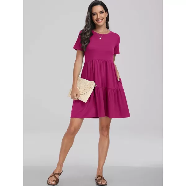 imageANRABESS Womens Summer Casual Short Sleeve Crewneck T Shirt Dress Beach Mini Dresses with PocketsRose