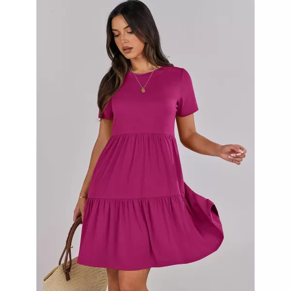imageANRABESS Womens Summer Casual Short Sleeve Crewneck T Shirt Dress Beach Mini Dresses with PocketsRose