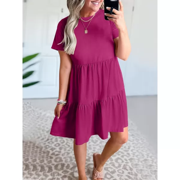 imageANRABESS Womens Summer Casual Short Sleeve Crewneck T Shirt Dress Beach Mini Dresses with PocketsRose