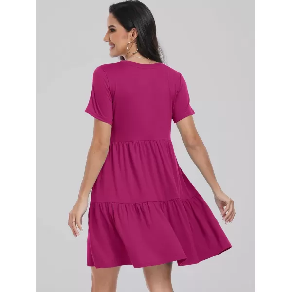 imageANRABESS Womens Summer Casual Short Sleeve Crewneck T Shirt Dress Beach Mini Dresses with PocketsRose