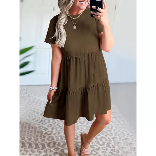 imageANRABESS Womens Summer Casual Short Sleeve T Shirt Dress Tiered Swing Mini Dresses with PocketsCoffee