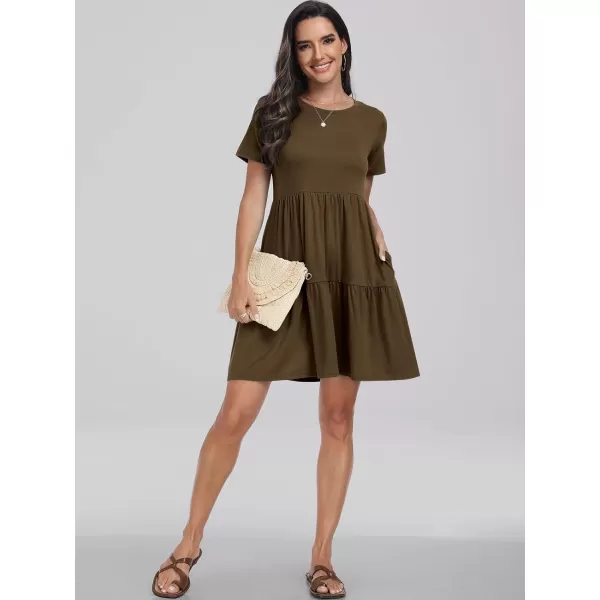 imageANRABESS Womens Summer Casual Short Sleeve T Shirt Dress Tiered Swing Mini Dresses with PocketsCoffee