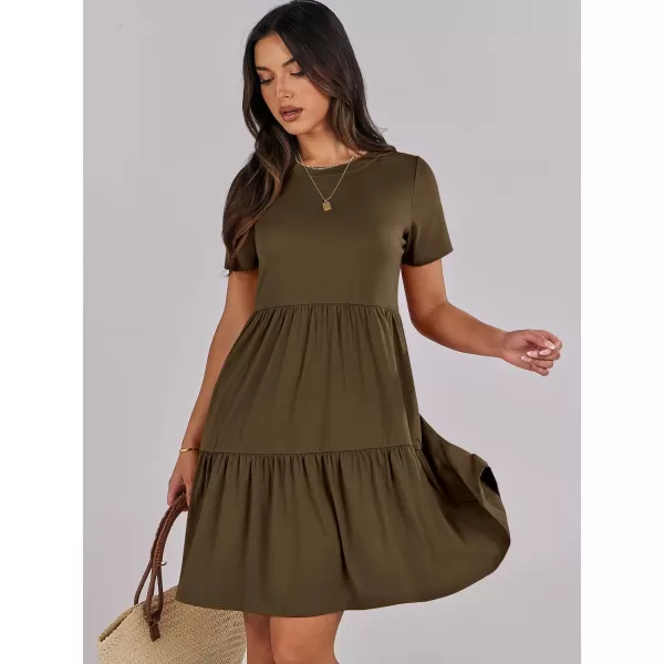 imageANRABESS Womens Summer Casual Short Sleeve T Shirt Dress Tiered Swing Mini Dresses with PocketsCoffee