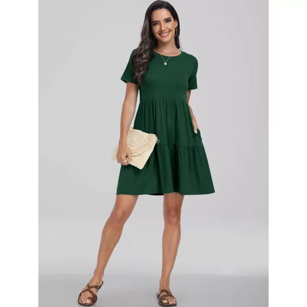 imageANRABESS Womens Summer Casual Short Sleeve T Shirt Dress Tiered Swing Mini Dresses with PocketsDark Green