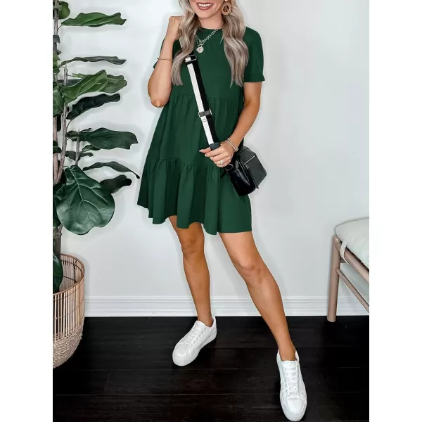 imageANRABESS Womens Summer Casual Short Sleeve T Shirt Dress Tiered Swing Mini Dresses with PocketsDark Green
