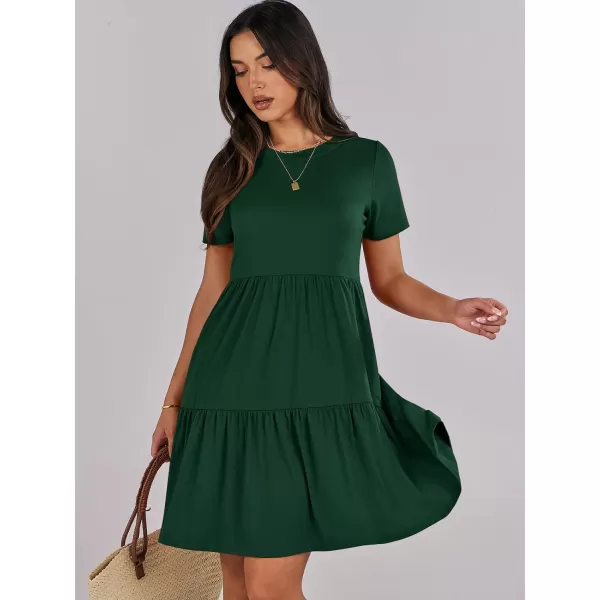 imageANRABESS Womens Summer Casual Short Sleeve T Shirt Dress Tiered Swing Mini Dresses with PocketsDark Green