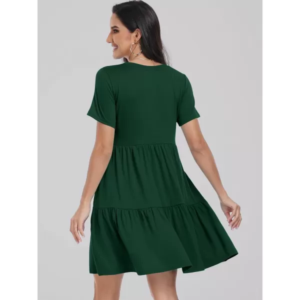 imageANRABESS Womens Summer Casual Short Sleeve T Shirt Dress Tiered Swing Mini Dresses with PocketsDark Green