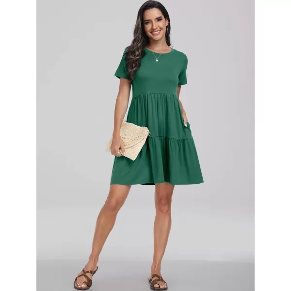 imageANRABESS Womens Summer Casual Short Sleeve T Shirt Dress Tiered Swing Mini Dresses with PocketsGreen