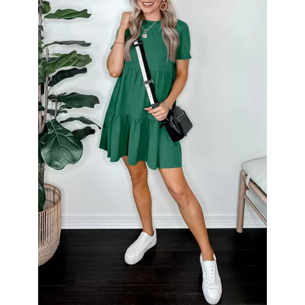 imageANRABESS Womens Summer Casual Short Sleeve T Shirt Dress Tiered Swing Mini Dresses with PocketsGreen