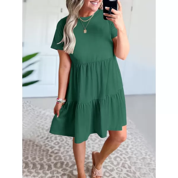 imageANRABESS Womens Summer Casual Short Sleeve T Shirt Dress Tiered Swing Mini Dresses with PocketsGreen
