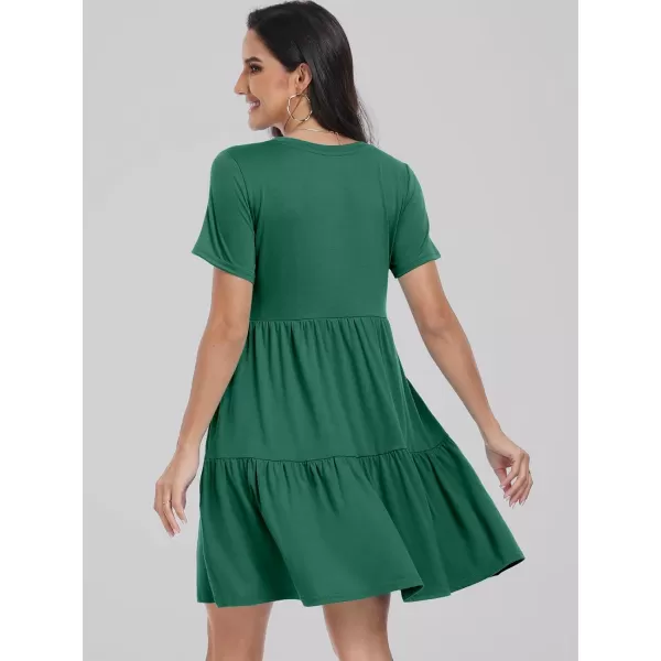 imageANRABESS Womens Summer Casual Short Sleeve T Shirt Dress Tiered Swing Mini Dresses with PocketsGreen