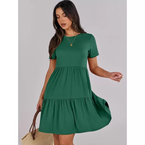 imageANRABESS Womens Summer Casual Short Sleeve T Shirt Dress Tiered Swing Mini Dresses with PocketsGreen