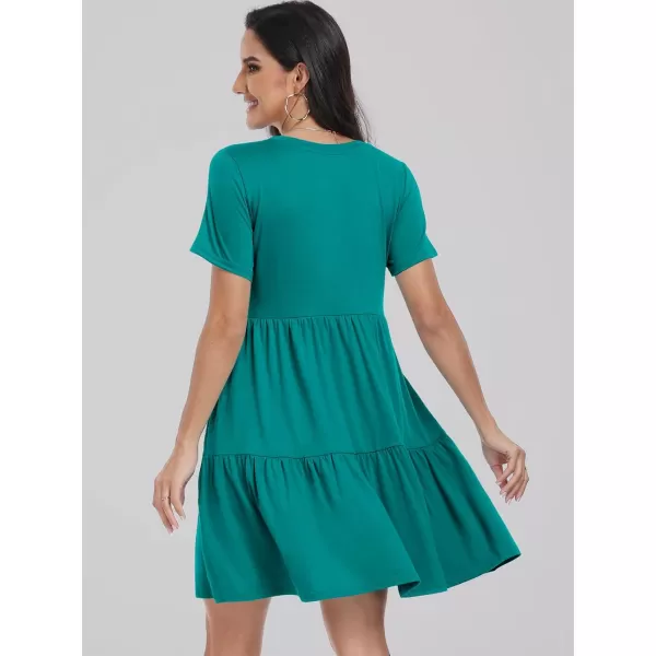 imageANRABESS Womens Summer Casual Short Sleeve T Shirt Dress Tiered Swing Mini Dresses with PocketsLake Green